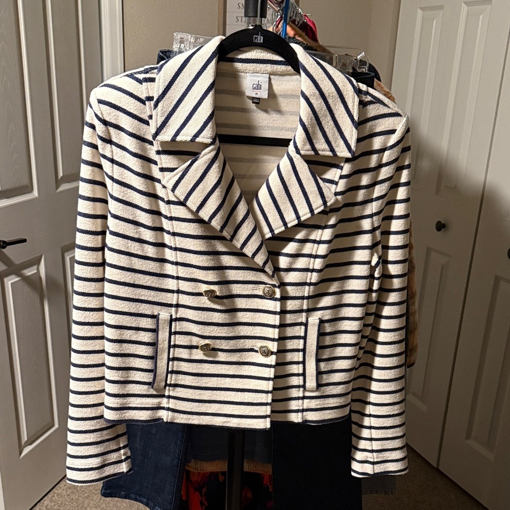 CAbi Women's Navy and Cream Striped Blazer